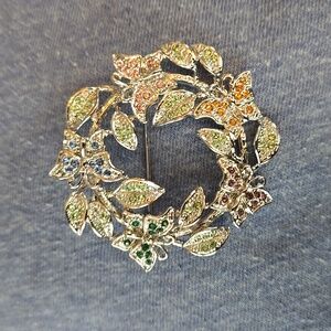 Eternity Circle Brooch, Pin, with multi color brilliant Butterflies, Stamped JBK